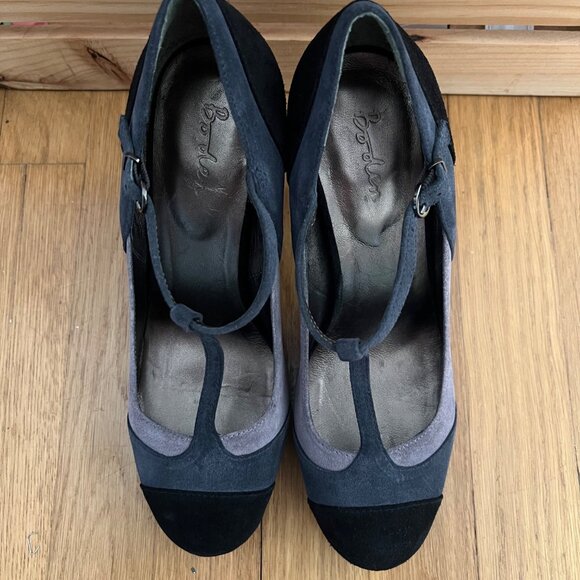 Boden Size 8 Black & Gray Suede Round Toe T-Strap Mary Jane High Heel Pumps Shoe - Picture 2 of 16